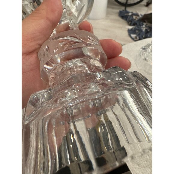 Vintage Crystal Candle Holders With Engraved Floral Design heavy votive set - Picture 4 of 5